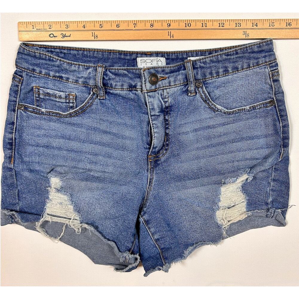 Sofia Denim Boho Festival Summer Distressed Curvy Cut Off Shorts Lila Size 8
